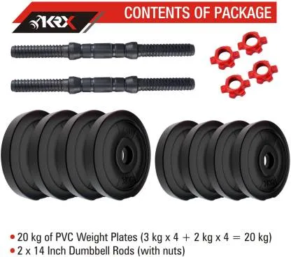 20 kg PVC-DM Combo16 (3kg X 4 Plates   2kg X 4 Plates) Home Gym Adjustable Dumbbell (20 kg)