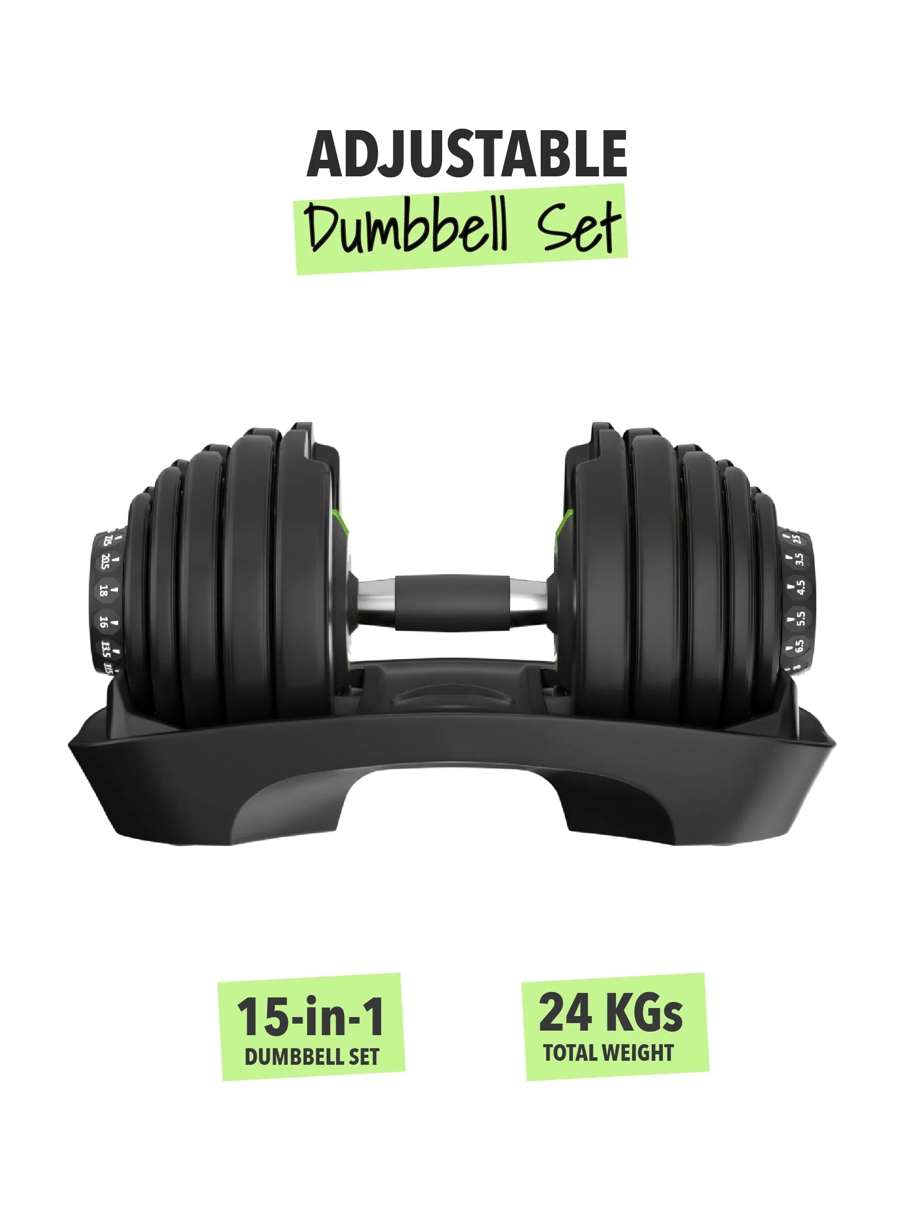 24x2 kg Compact Adjustable Dumbbells (2.5kg to 24kg), Easy Weight Change: 15-in-1 (Pair of 2 - 24Kg adjustable Dumbbells) (6 Months extended Warranty only on Cultsport.com)
