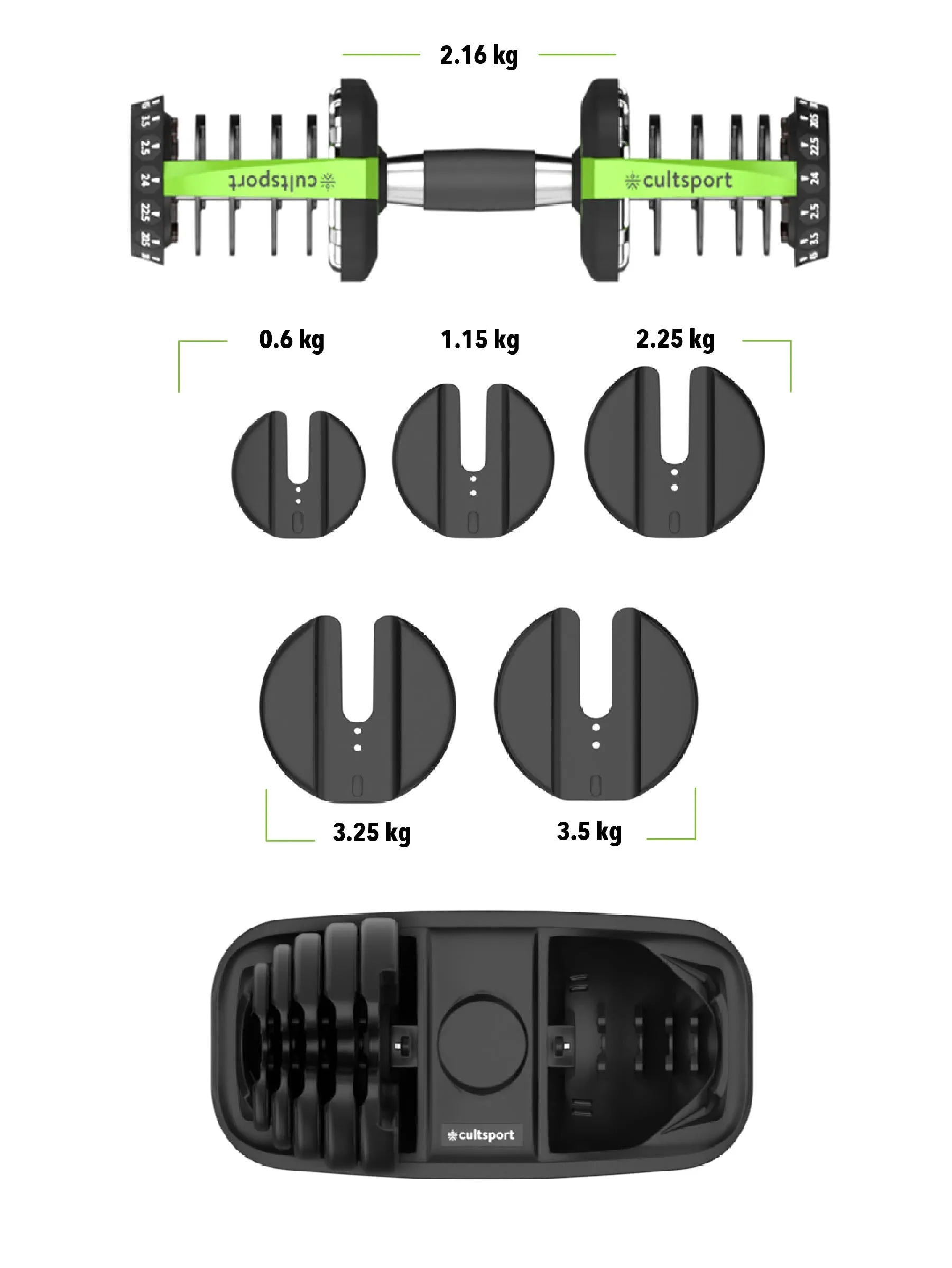 24x2 kg Compact Adjustable Dumbbells (2.5kg to 24kg), Easy Weight Change: 15-in-1 (Pair of 2 - 24Kg adjustable Dumbbells) (6 Months extended Warranty only on Cultsport.com)