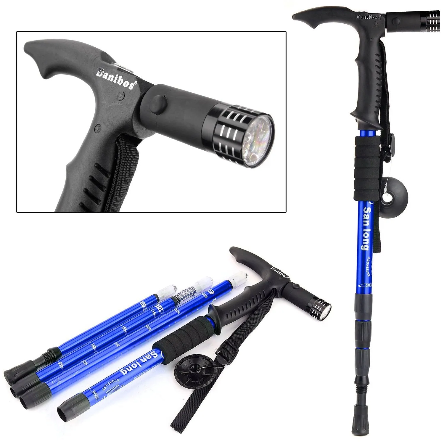 2x Hiking Trekking Poles Walking Stick Aluminium Camping Adjustable Anti Shock