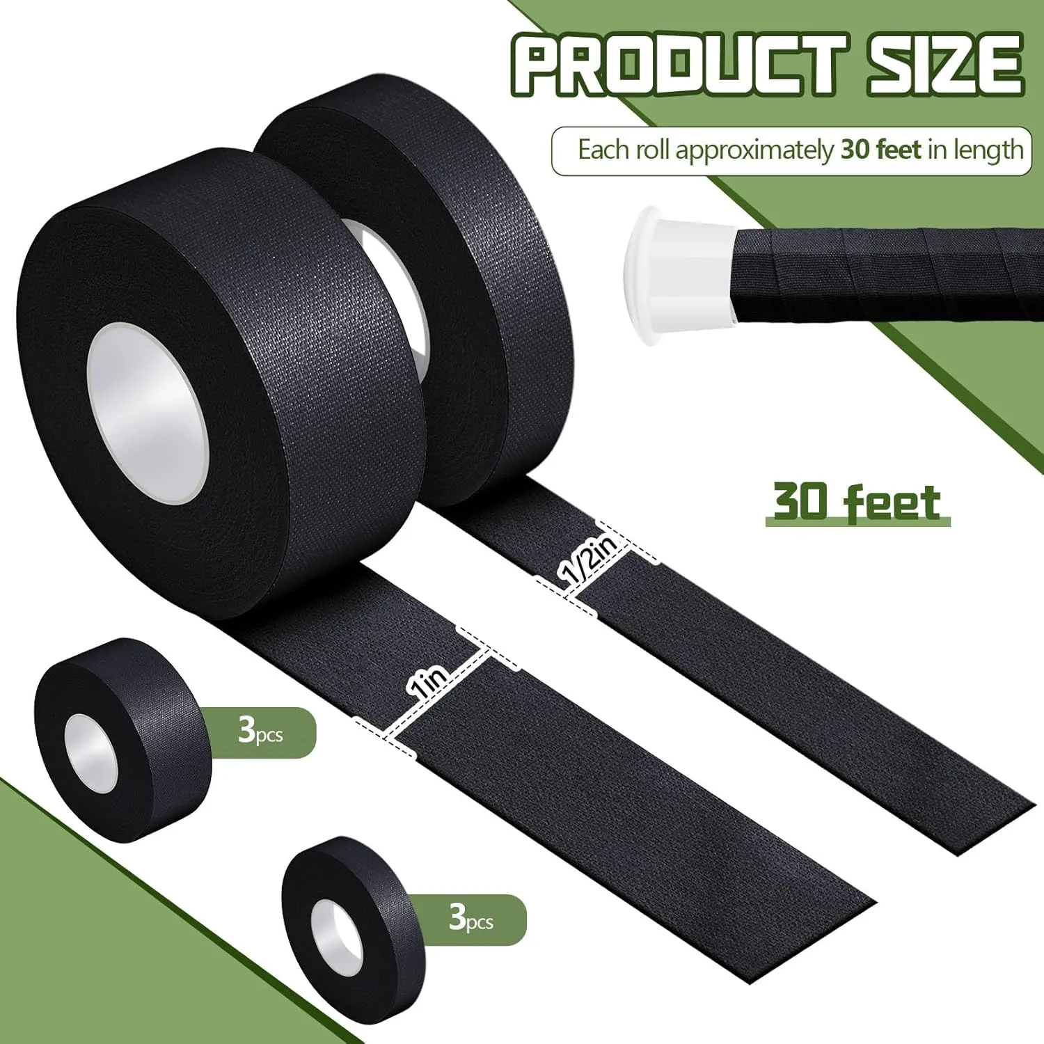 30 ft Lacrosse Stick Tape 1 Inch 1/2 Inch Non-precut Cotton Sweat Absorbent Bat Grip Tape for Lacrosse Baseball Bats
