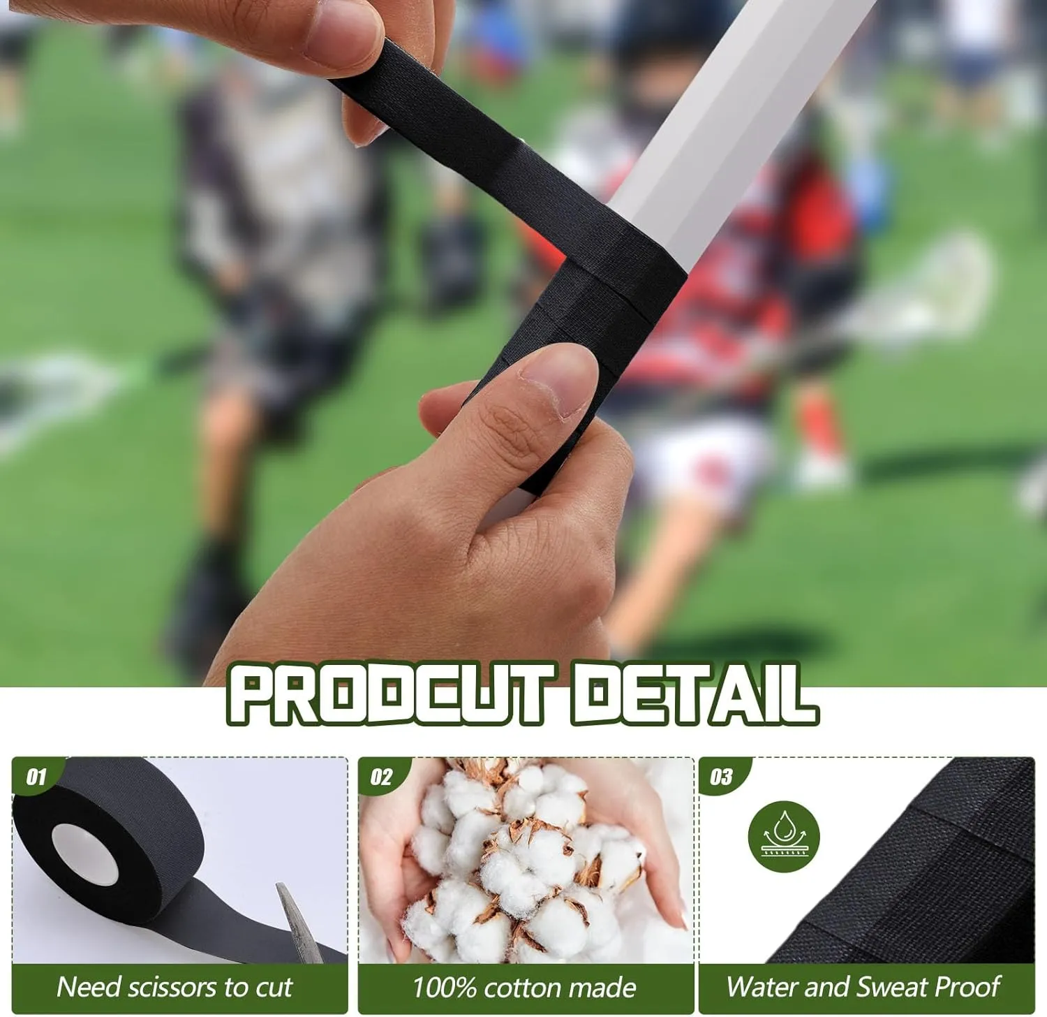 30 ft Lacrosse Stick Tape 1 Inch 1/2 Inch Non-precut Cotton Sweat Absorbent Bat Grip Tape for Lacrosse Baseball Bats