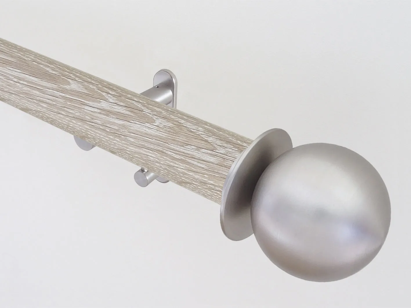50mm dia. tracked limed real oak wooden curtain pole set with metal ball finials