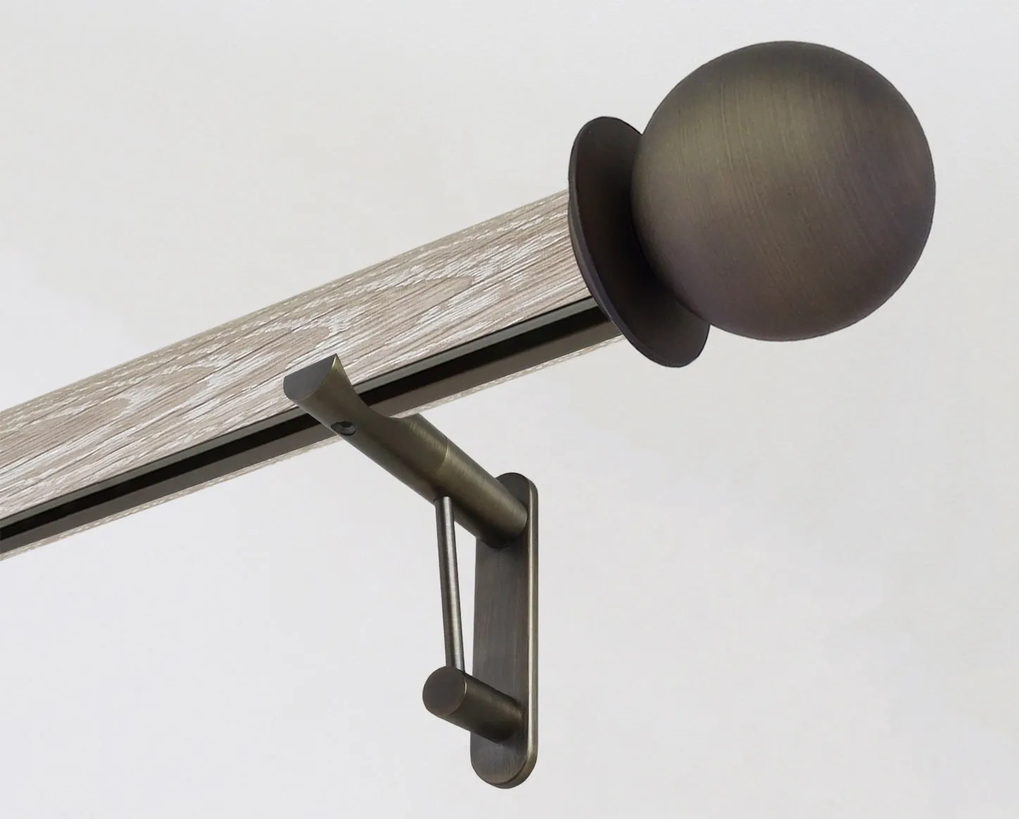 50mm dia. tracked limed real oak wooden curtain pole set with metal ball finials