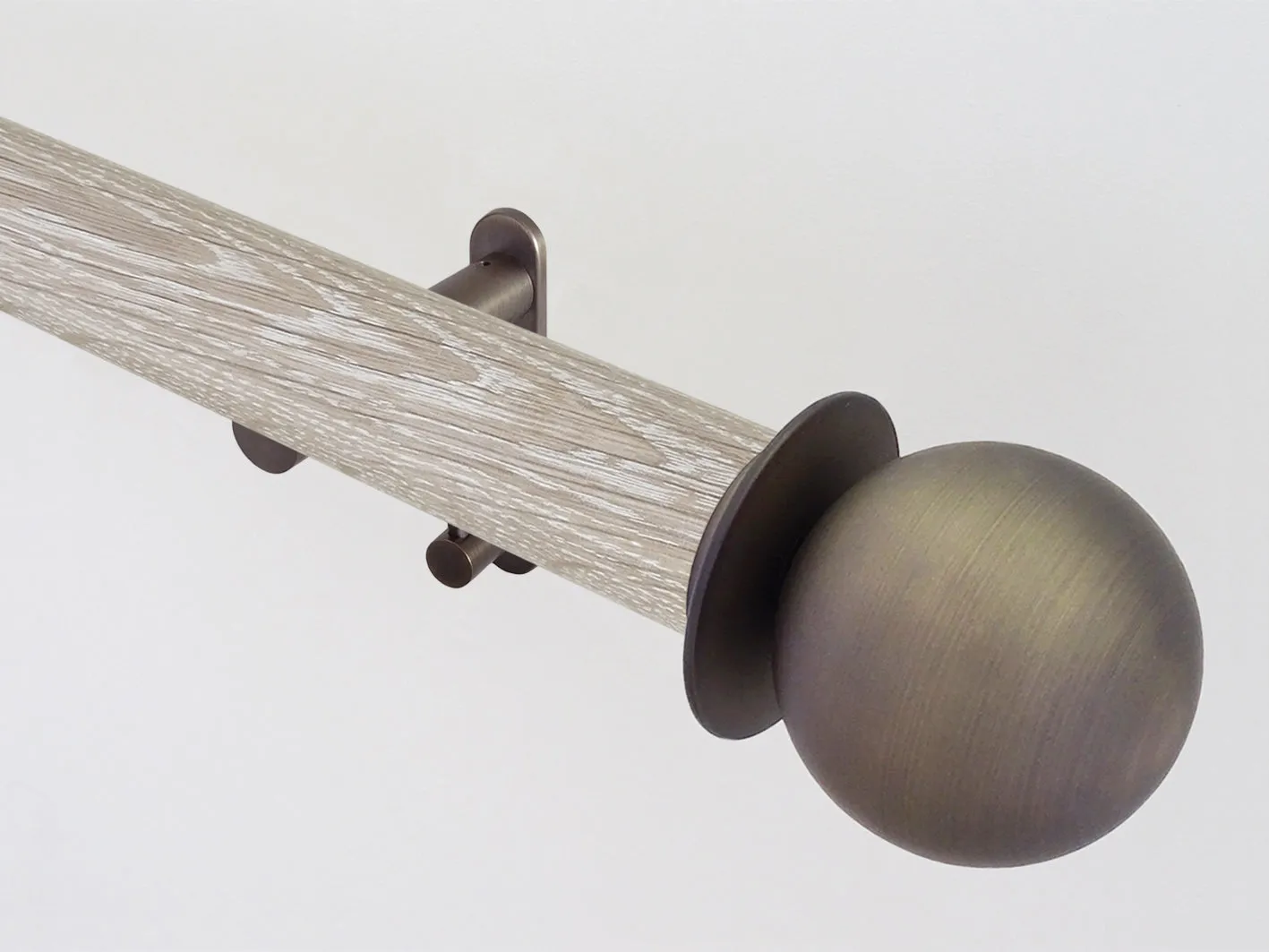 50mm dia. tracked limed real oak wooden curtain pole set with metal ball finials