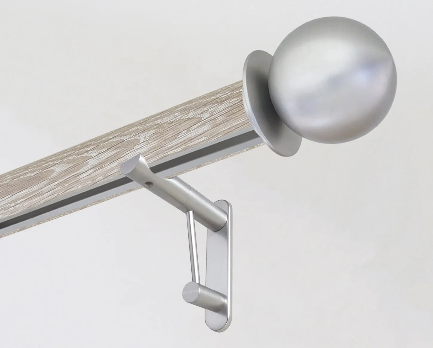 50mm dia. tracked limed real oak wooden curtain pole set with metal ball finials