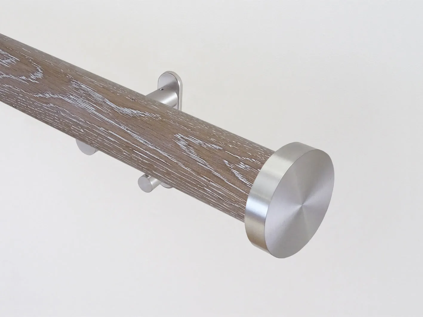 50mm dia. tracked tawny real oak wooden curtain pole set with mini disc finials