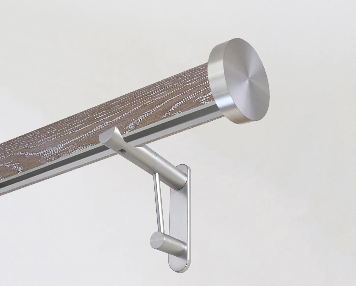 50mm dia. tracked tawny real oak wooden curtain pole set with mini disc finials