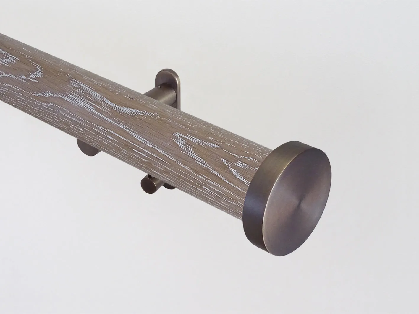 50mm dia. tracked tawny real oak wooden curtain pole set with mini disc finials