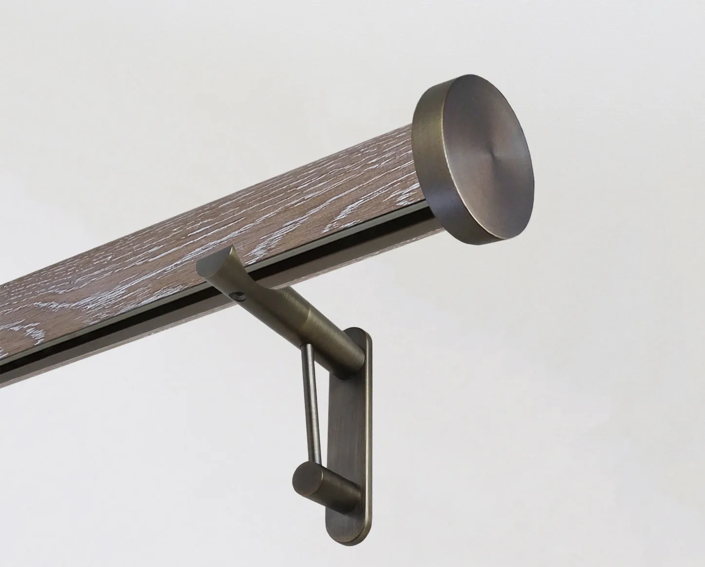 50mm dia. tracked tawny real oak wooden curtain pole set with mini disc finials