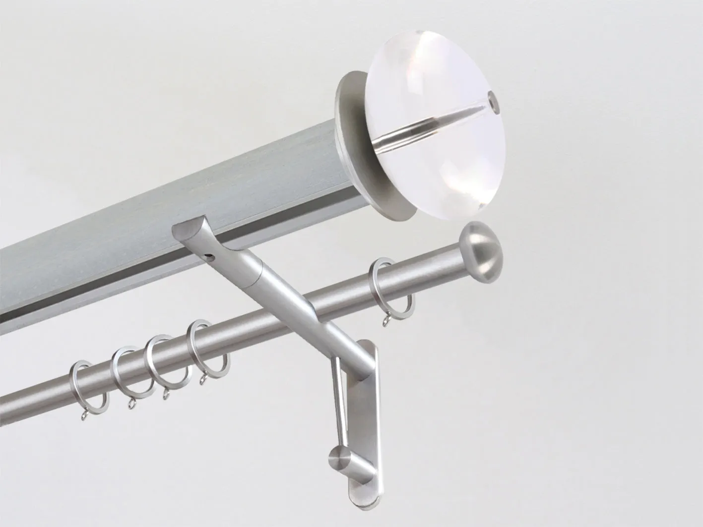 50mm dia. tracked wood pigeon stained wood double curtain pole set with acrylic ellipse finials