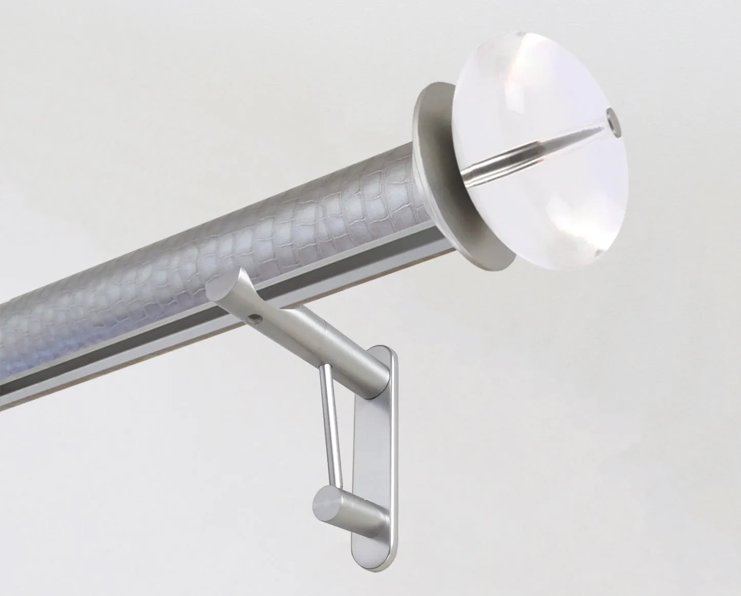 50mm dia. wrapped and tracked rose pewter curtain pole set with acrylic ellipse finials