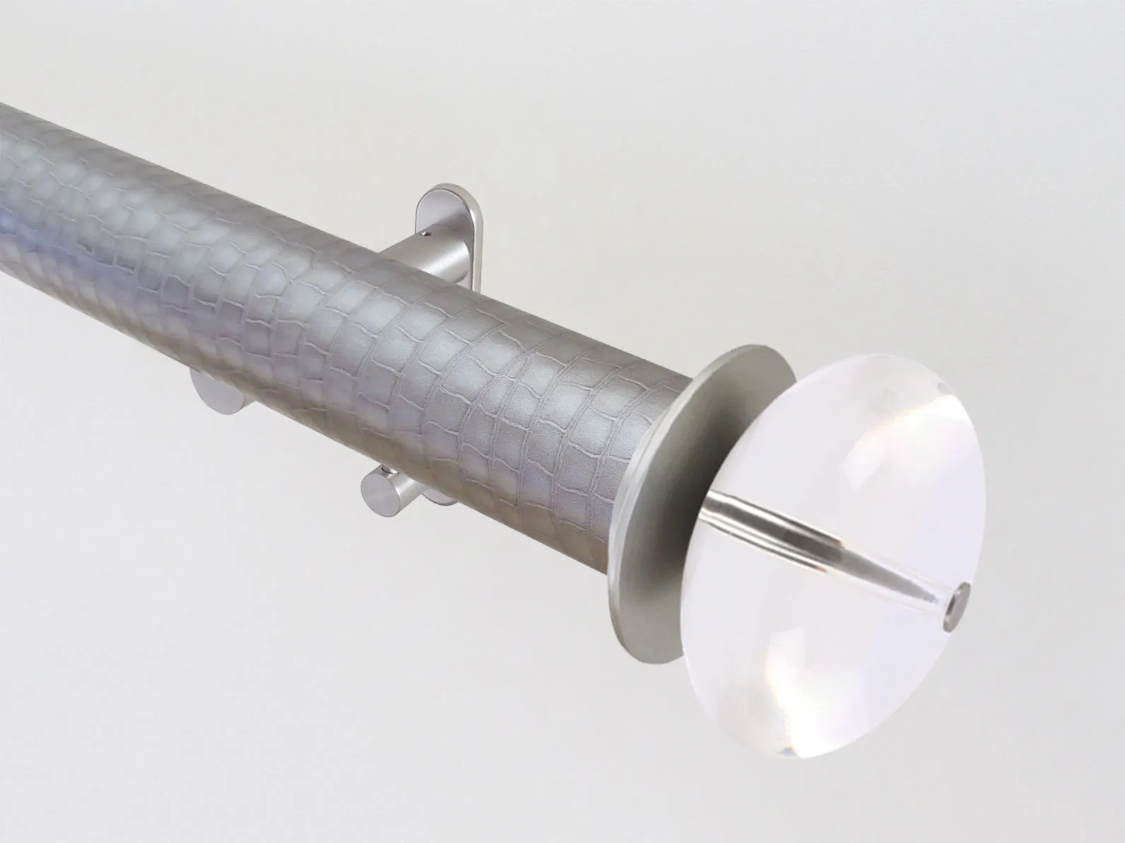 50mm dia. wrapped and tracked rose pewter curtain pole set with acrylic ellipse finials