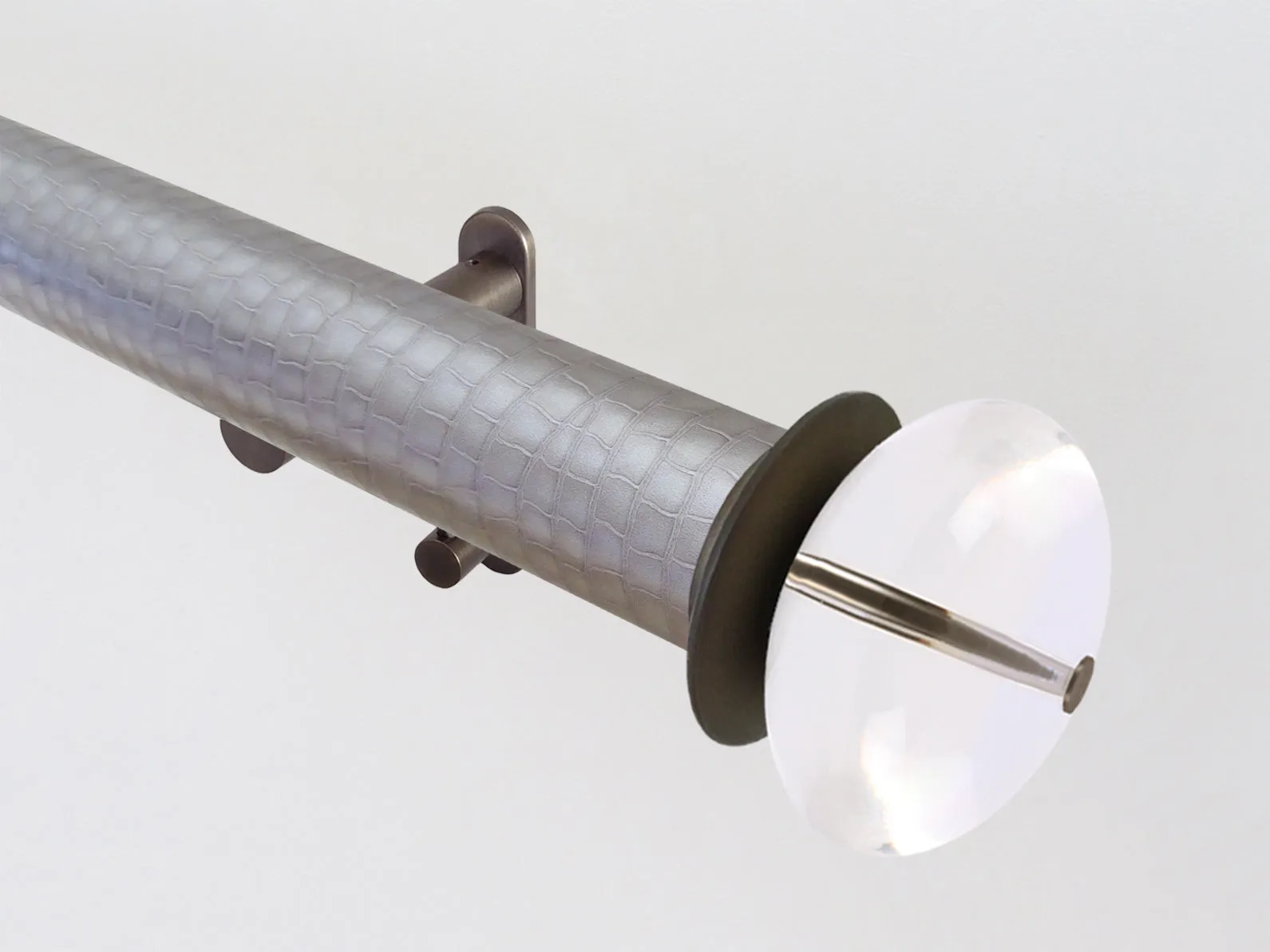 50mm dia. wrapped and tracked rose pewter curtain pole set with acrylic ellipse finials