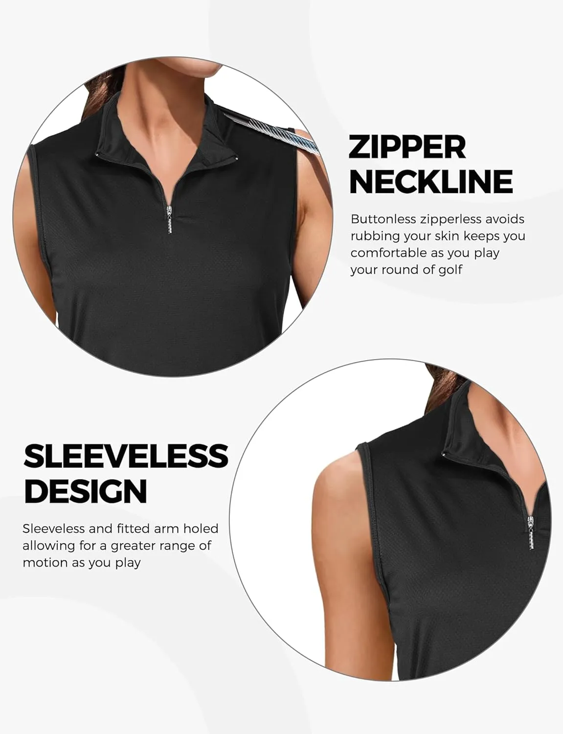 AURUZA Womens Golf Shirt, Sleeveless Polo Shirts for Women V Neck Zip Collar Athletic Workout Tennis Tank Top Summer Outfit