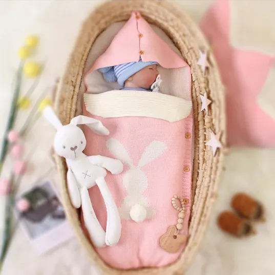 Baby Sleeping Bag Rabbit Plush Tail Button Newborn Sleeping Bag Anti-kick Warm Baby Newborn Sleeping Bag