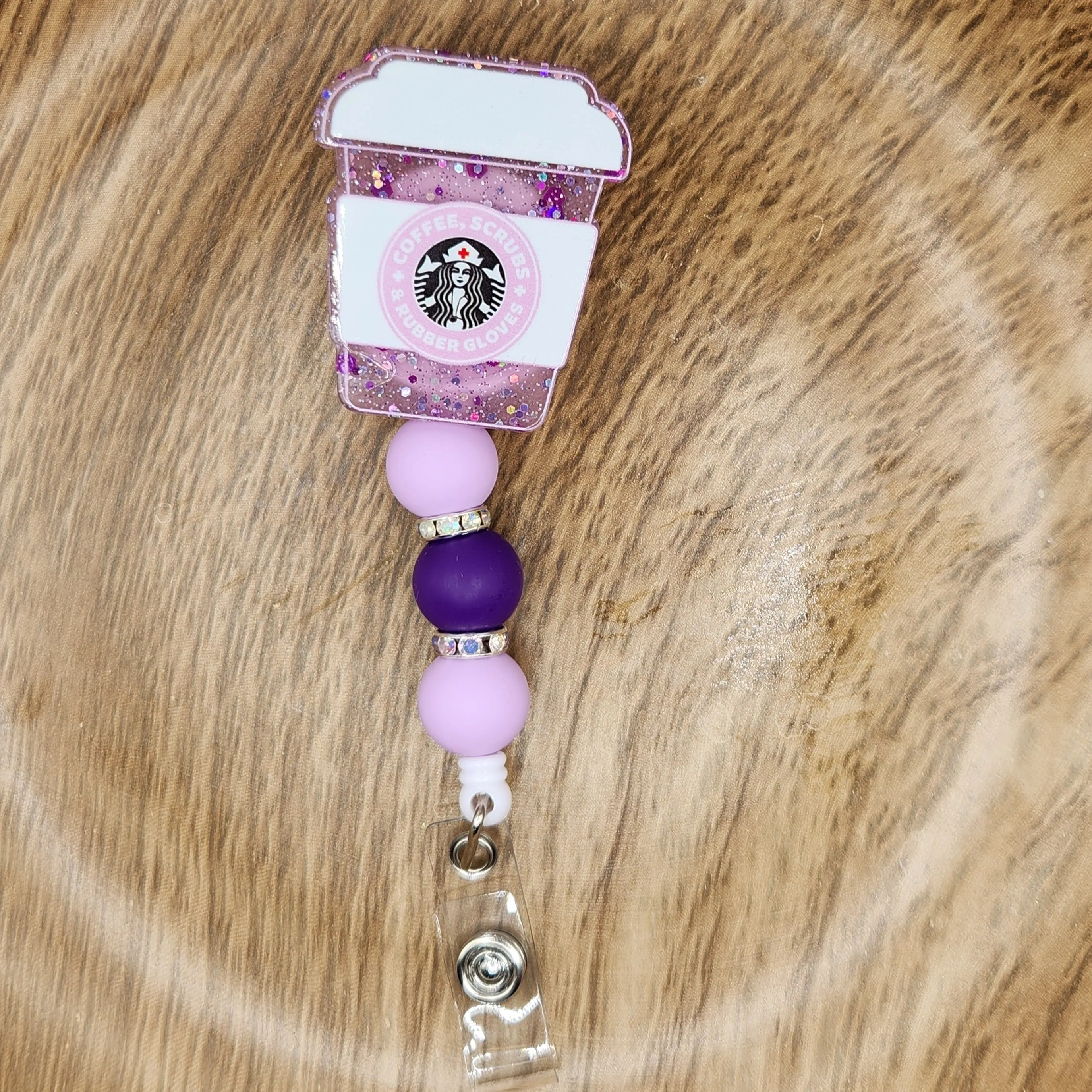 Badge Reel-Coffee Scrubs Rubber Gloves (Pink)