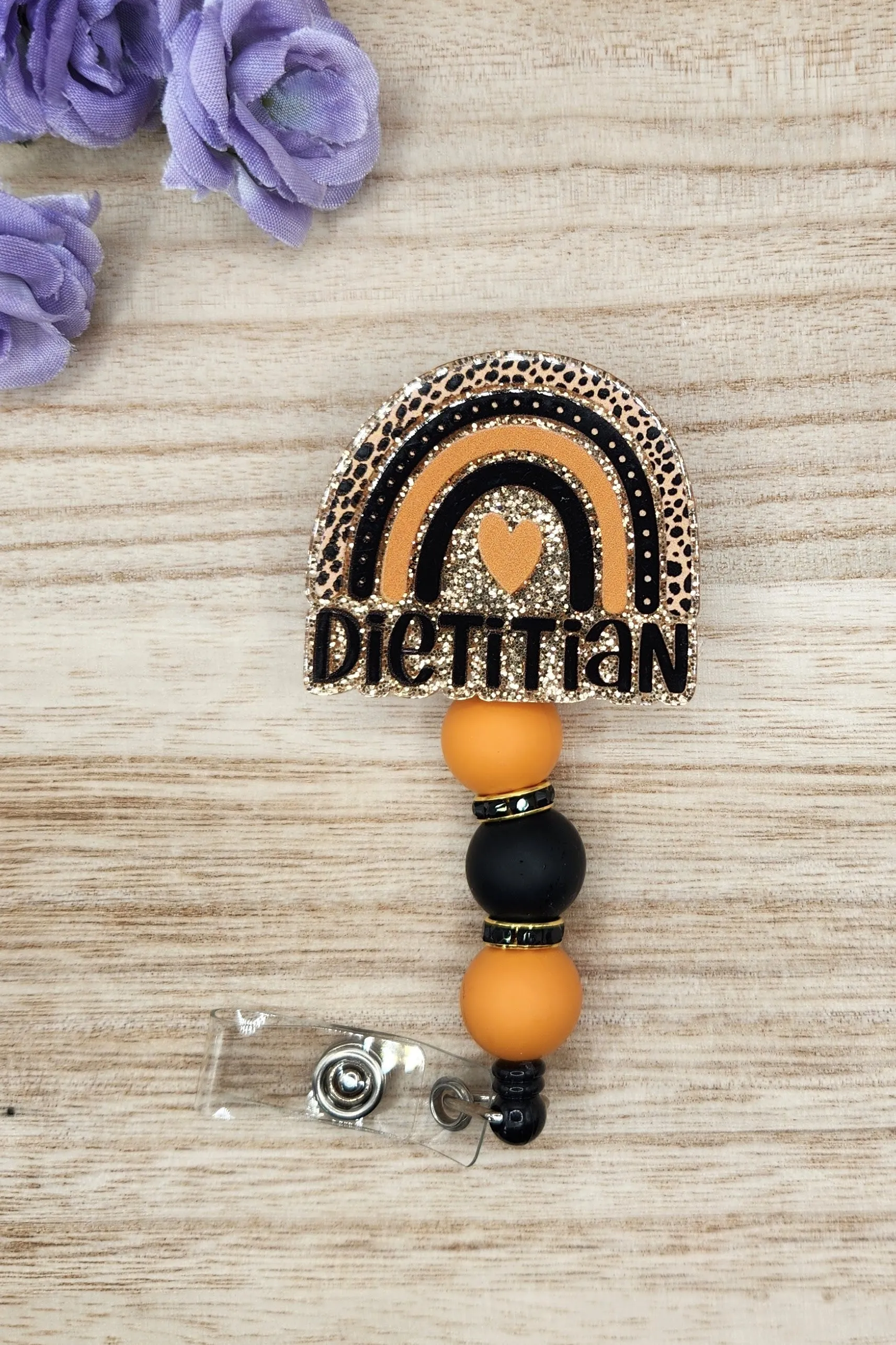 Badge Reel-Dietitian Rainbow (Gold Glitter)
