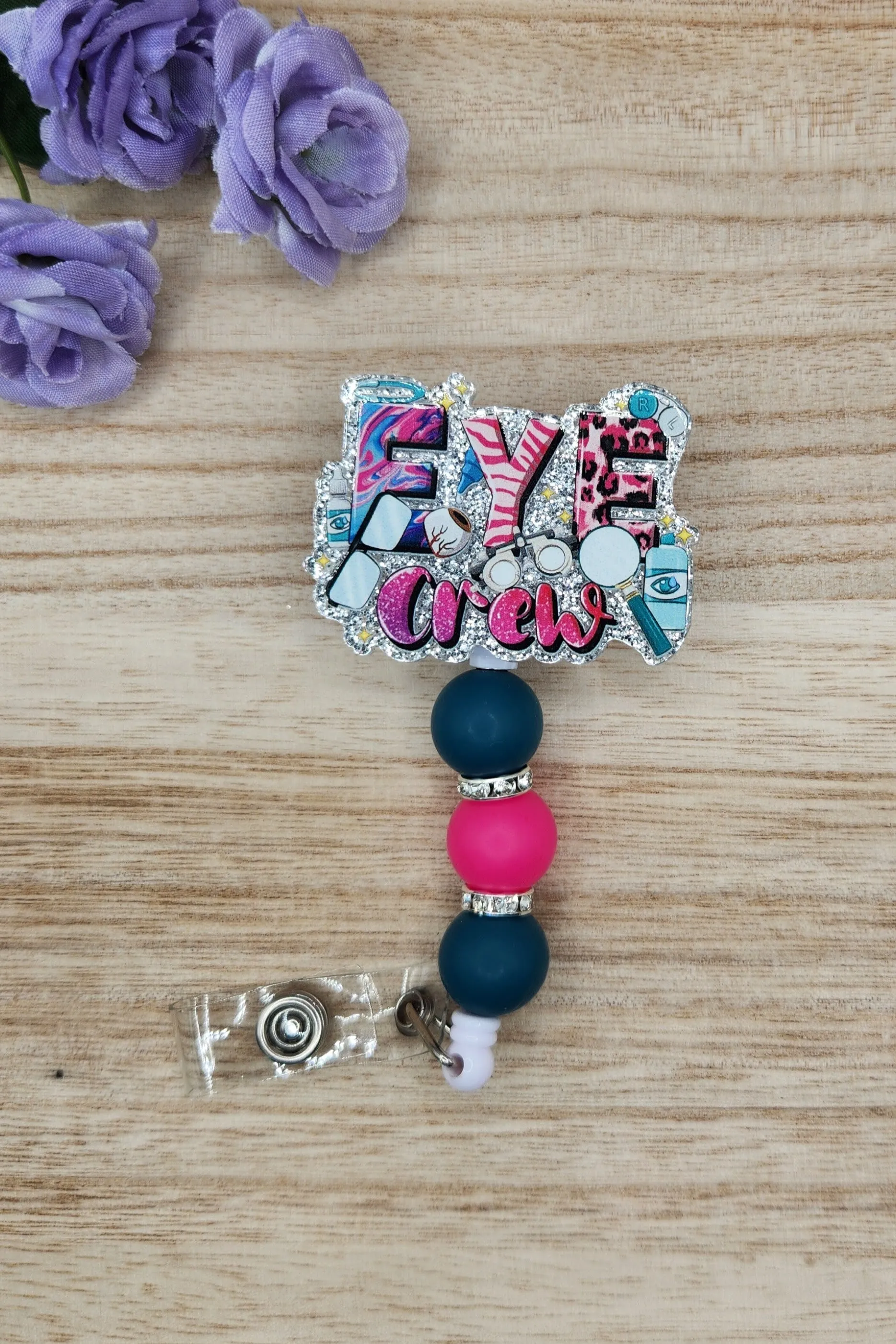 Badge Reel-Eye Crew (Silver Glitter)