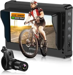 Bicycle Rear View Camera with 8000mAh Rechargeable Battery, 4.3''Waterproof HD 1080P Monitor with Sunshade, 3Mins Installation Bike Camera for Mountain, Ebike, Road Bike