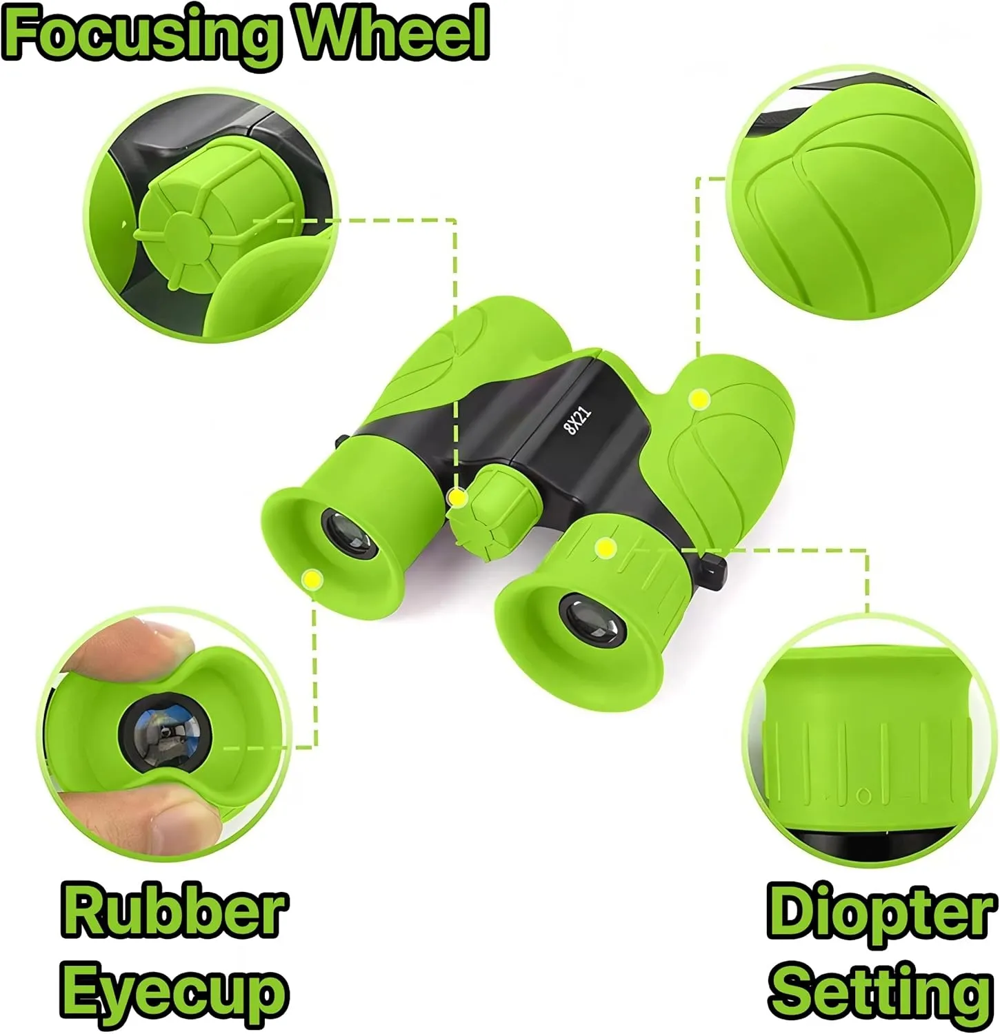 Binoculars Kids x 2 Pack High-Resolution 8 x 21 Optics Compact Size Outdoor Camping, Travel, Spy Games, Hiking, Bird Watching, Adventure, Education, Wildlife (Green - 2 Pack)