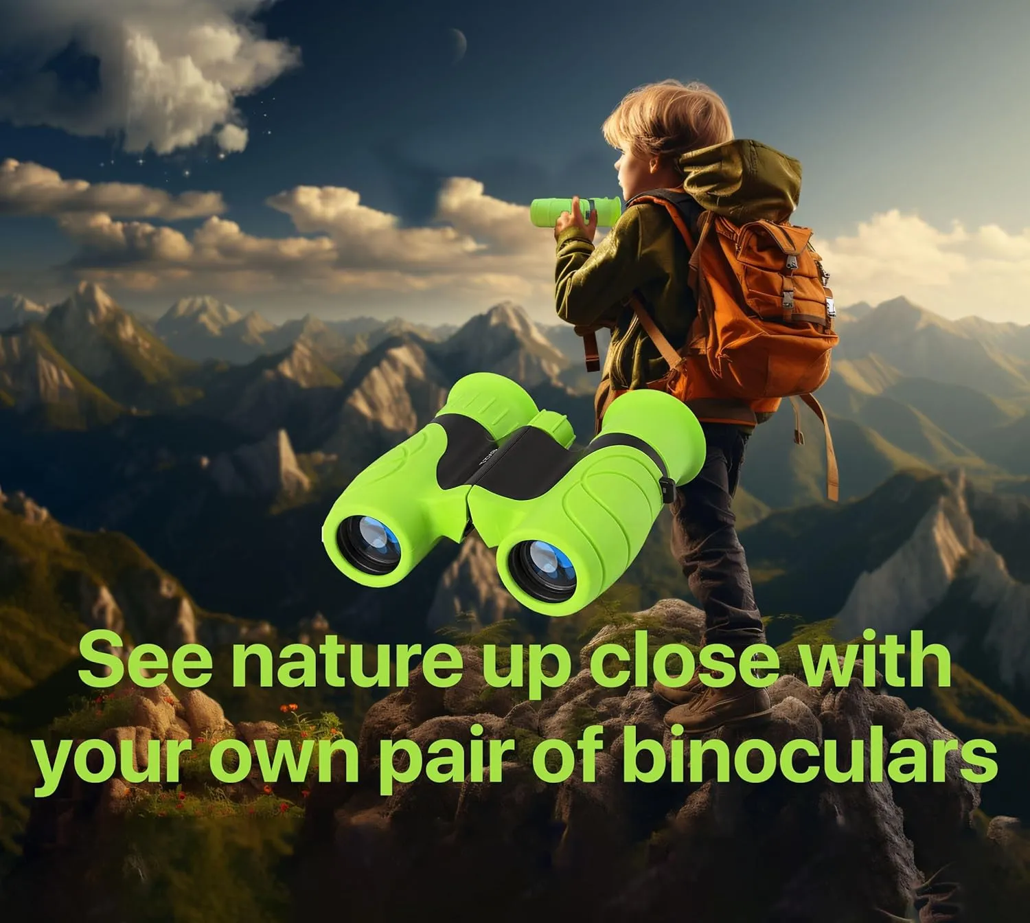 Binoculars Kids x 2 Pack High-Resolution 8 x 21 Optics Compact Size Outdoor Camping, Travel, Spy Games, Hiking, Bird Watching, Adventure, Education, Wildlife (Green - 2 Pack)