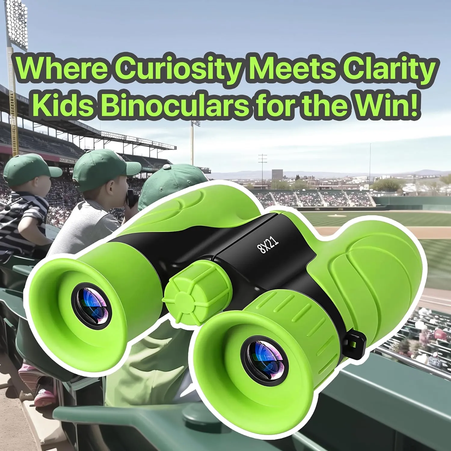 Binoculars Kids x 2 Pack High-Resolution 8 x 21 Optics Compact Size Outdoor Camping, Travel, Spy Games, Hiking, Bird Watching, Adventure, Education, Wildlife (Green - 2 Pack)