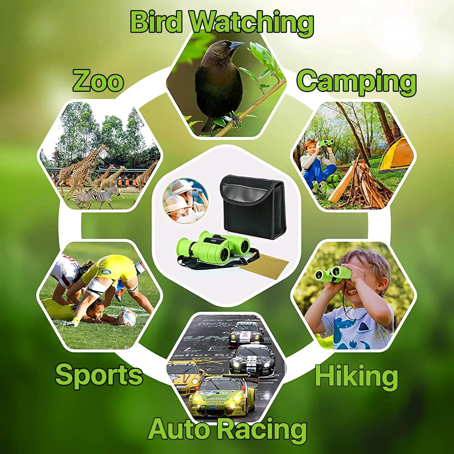 Binoculars Kids x 2 Pack High-Resolution 8 x 21 Optics Compact Size Outdoor Camping, Travel, Spy Games, Hiking, Bird Watching, Adventure, Education, Wildlife (Green - 2 Pack)