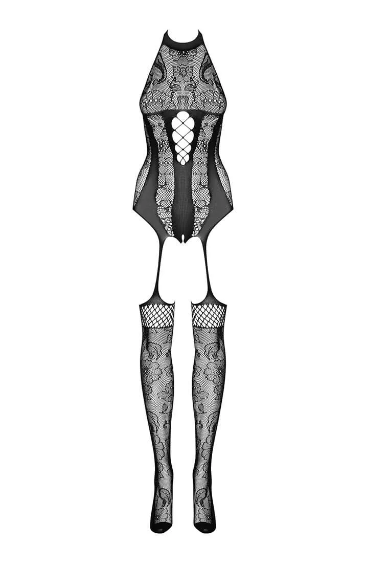 Black crotchless suspender bodystocking - Art of Allure