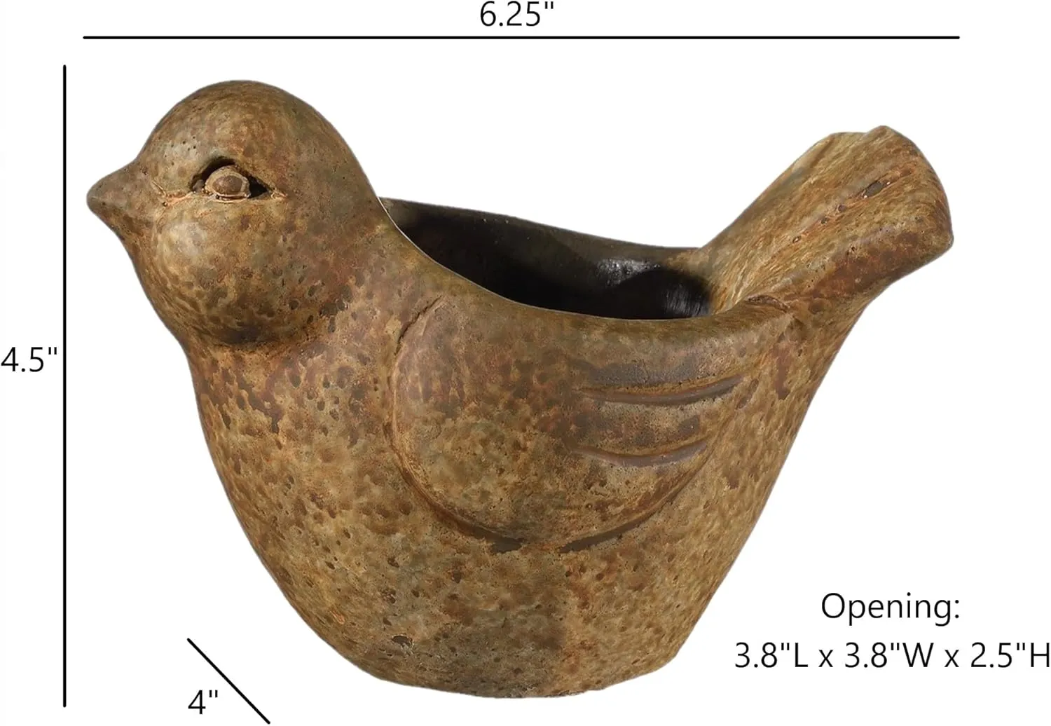Classic Home and Garden Cement Buddies Indoor/Outdoor Planter with Drainage Hole, Bird, Rust Brown, Small, 6"