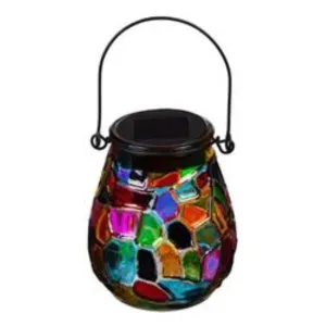 Evergreen Rainbow Mosaic Solar Glass Lantern