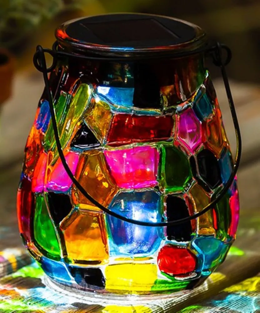Evergreen Rainbow Mosaic Solar Glass Lantern