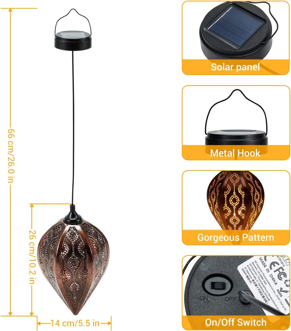 Hanging Solar Lanterns, 2 Pack Garden Outdoor