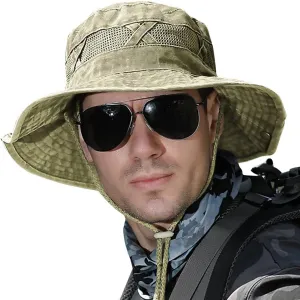 Koreshion Men Sun Hat Sun Protection Wide Brim Fishing Hat Breathable Cotton Summer Hat Foldable Boonie Cap