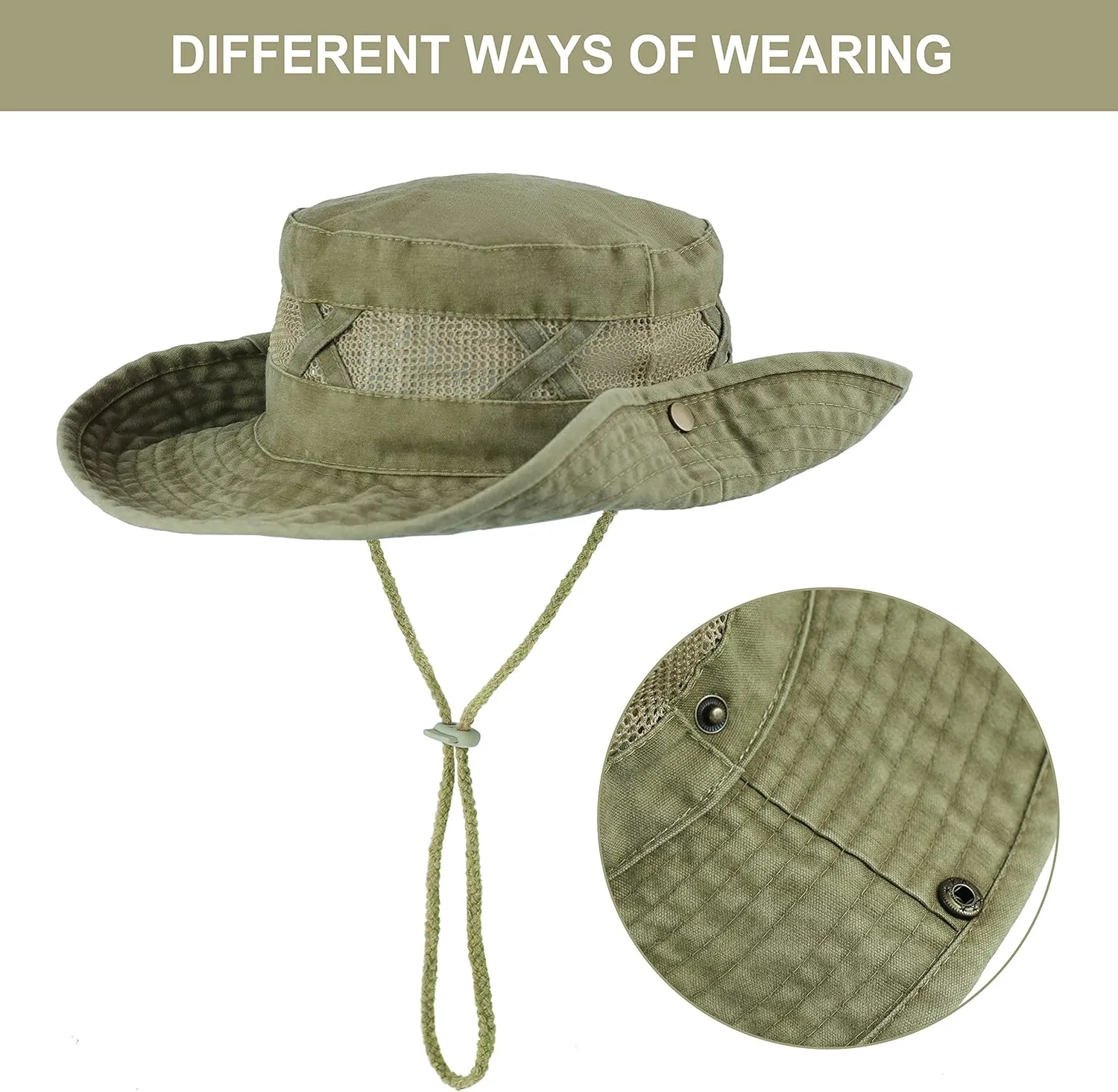 Koreshion Men Sun Hat Sun Protection Wide Brim Fishing Hat Breathable Cotton Summer Hat Foldable Boonie Cap