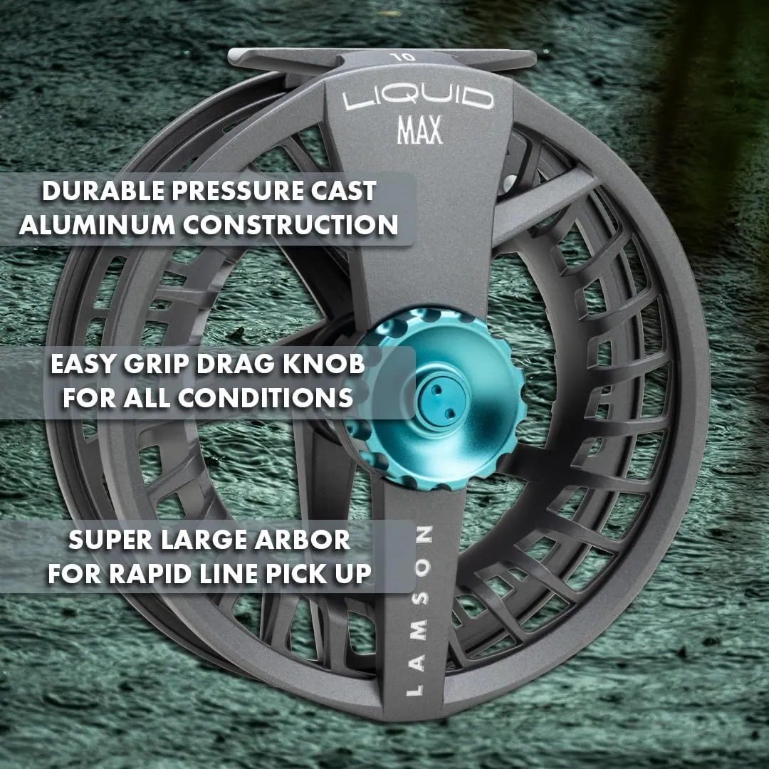 LAMSON | Liquid Max Fly Fishing Reel | Saltwater | Super Large Arbor, Pressure cast Aluminum, Waterproof Big Game Drag