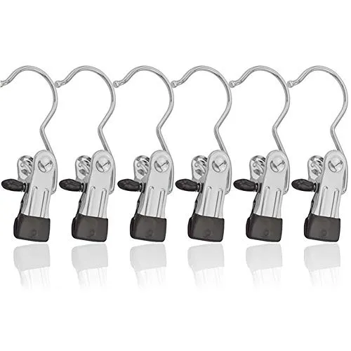 Laundry Hook Boot Clips, 12 Pack Closet Organizer Hangers Clip Portable Hanging Clothes Pins Stainless Steel Travel Home Clothing Trouser Hanger Holder for Pants, Shoes, Towel, Socks