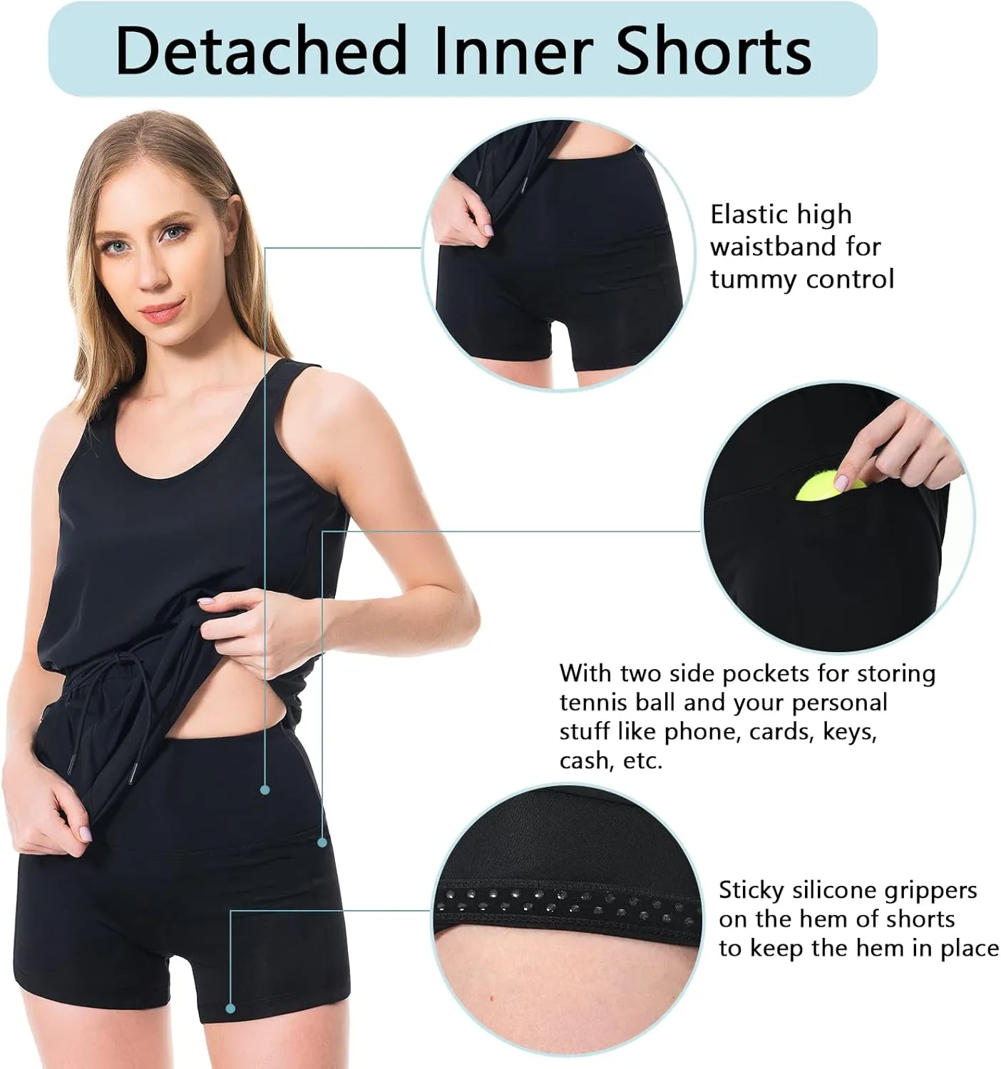 Lightbare Womens UPF 50  Tank Dress with Pockets Detachable Shorts Drawstring Waist Quick Dry for Hiking Camping Outdoors