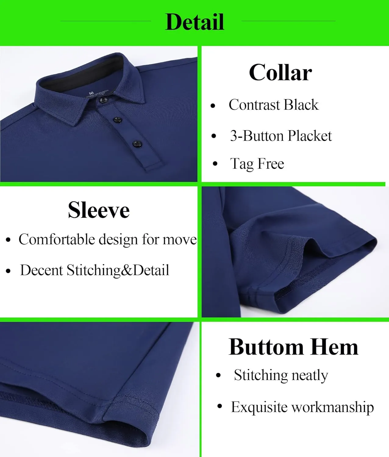 Mens Golf Shirt Short Sleeve Dry Fit Performance Moisture Wicking Rib Collared Golf Polo Shirts for Men
