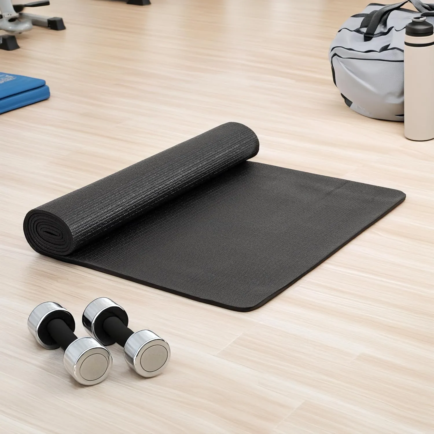 Mind Reader YOGAPVC-BLK All Purpose Extra Thick Yoga Fitness & Exercise Mats with Carrying Strap, High Density Anti-Tear