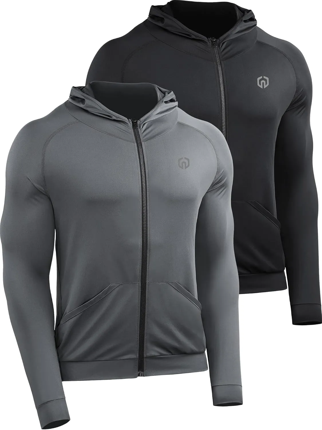 NELEUS Men's Full-Zip Athletic Jacket with Hoodies Workout Long Sleeve Fishing Hiking Performance Shirt