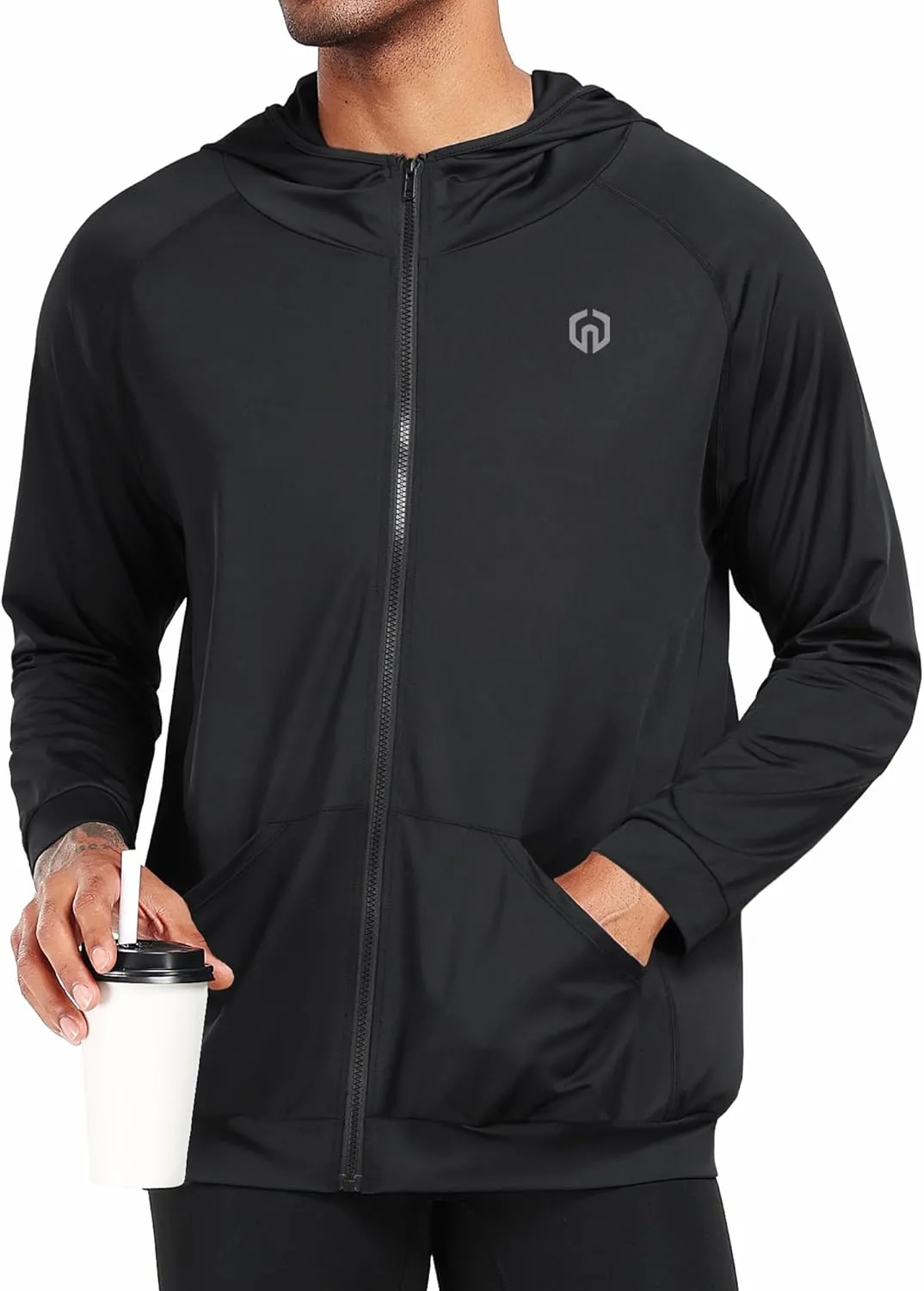 NELEUS Men's Full-Zip Athletic Jacket with Hoodies Workout Long Sleeve Fishing Hiking Performance Shirt