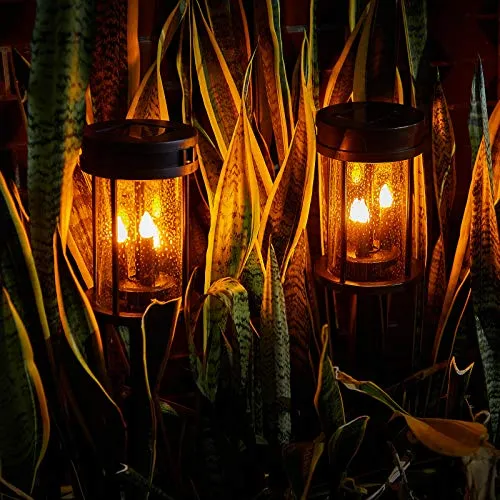 Outdoor Garden Courtyard Solar Stake Lights With Flickering Candlelight