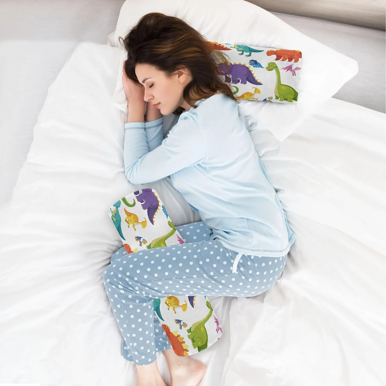 Oyihfvs Seamless Colorful Dinosaurs on White Round Memory Foam Pillow, Travel Pillow with Removable Washable Cover for Head Neck Legs Support 5.5 x 5.5 x 17 inch