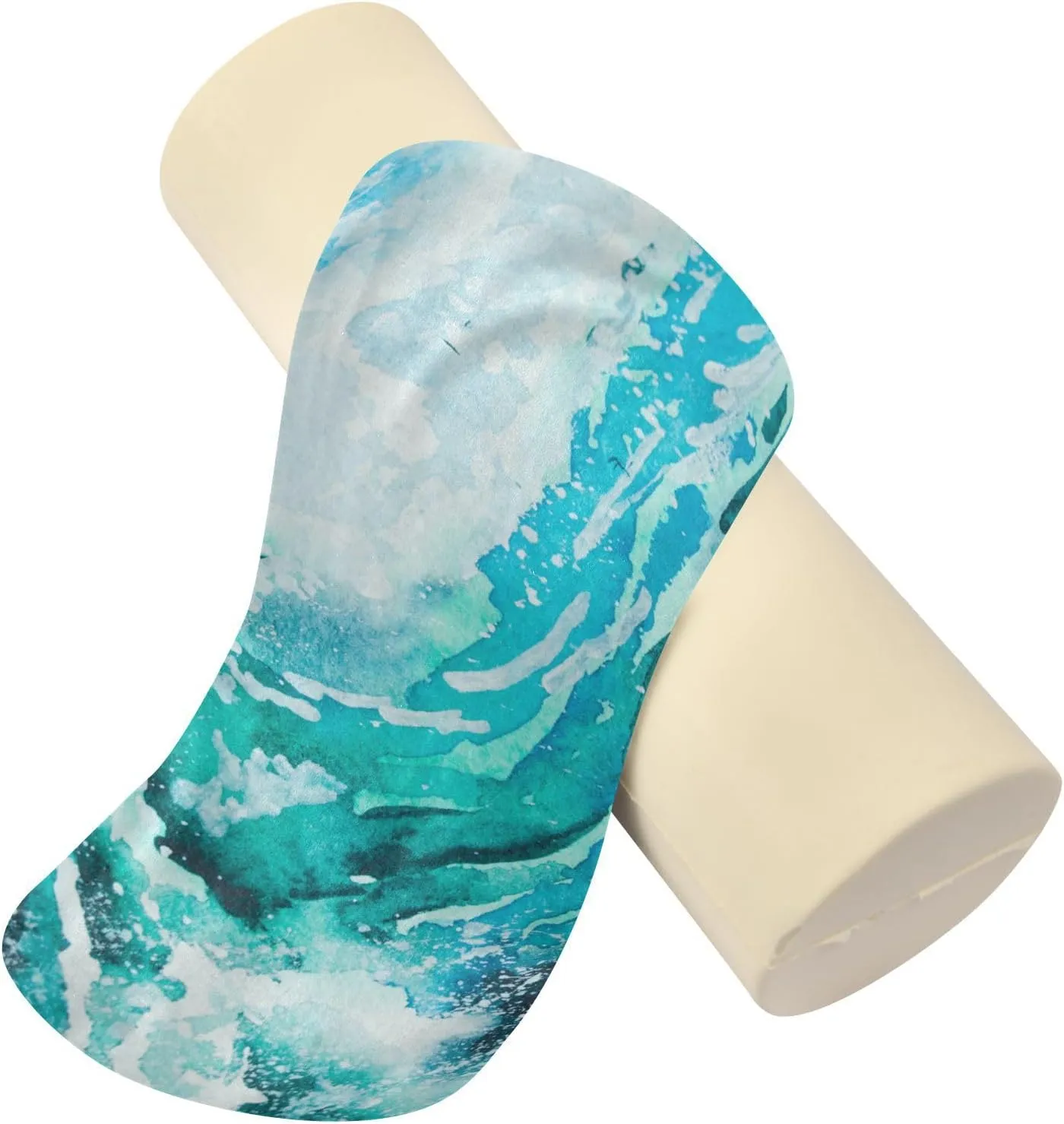 Oyihfvs Watercolor Sea Waves Painting Turquoise Sea Water Round Memory Foam Pillow, Travel Pillow with Removable Washable Cover for Head Neck Legs Support 5.5 x 5.5 x 17 inch