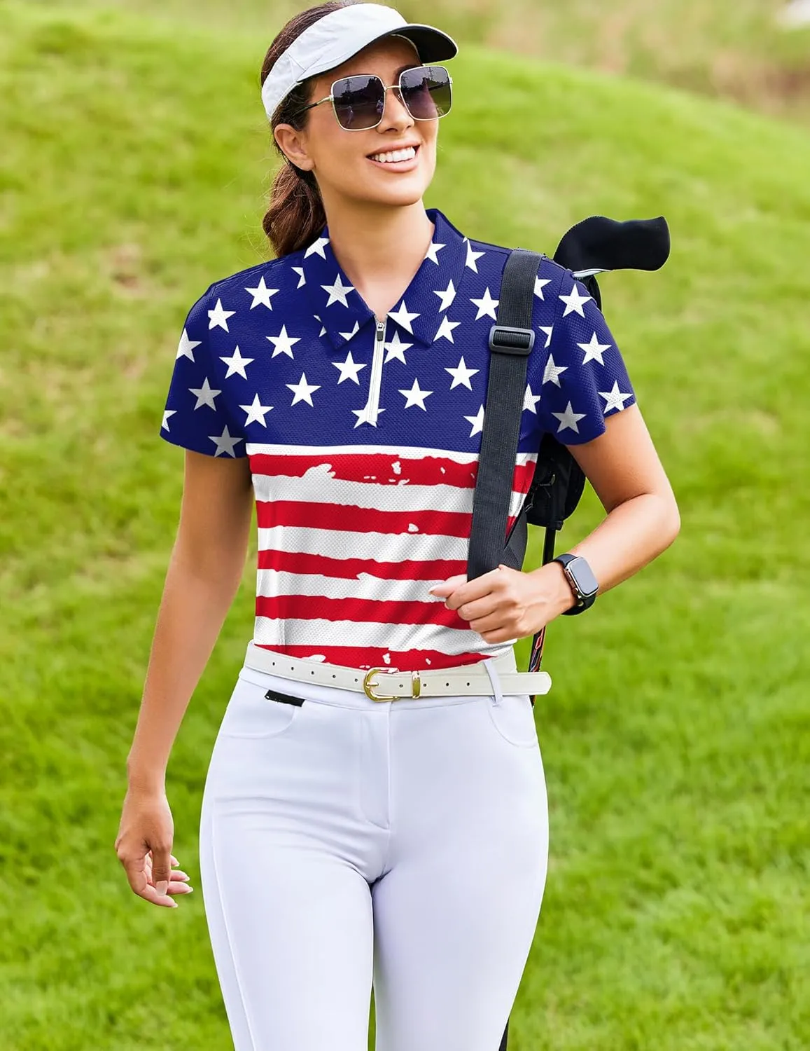 PINSPARK Womens Golf Shirt Zip Up Polo UPF 50  Sun Protection Collared Shirts Quick Dry Short Sleeve Tennis Athletic Top