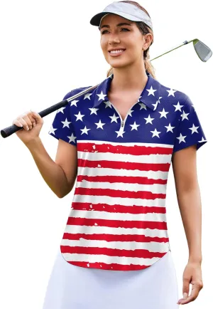 PINSPARK Womens Golf Shirt Zip Up Polo UPF 50  Sun Protection Collared Shirts Quick Dry Short Sleeve Tennis Athletic Top