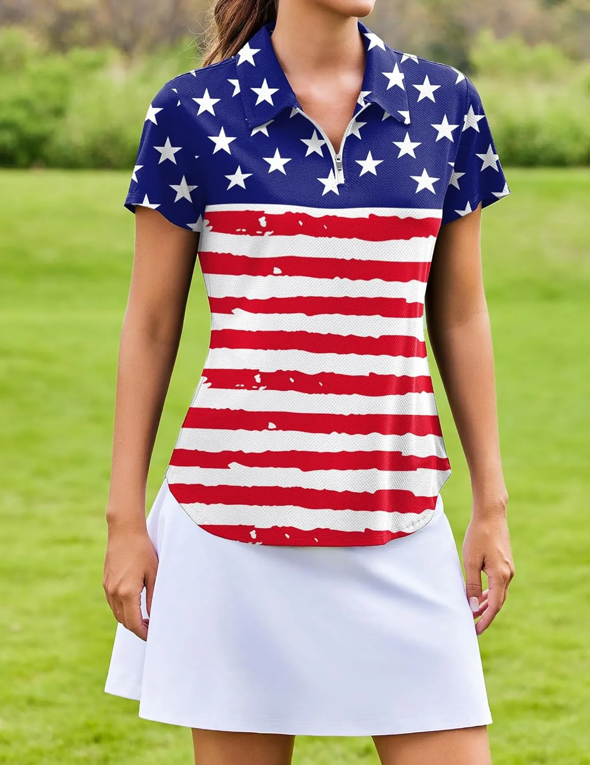 PINSPARK Womens Golf Shirt Zip Up Polo UPF 50  Sun Protection Collared Shirts Quick Dry Short Sleeve Tennis Athletic Top