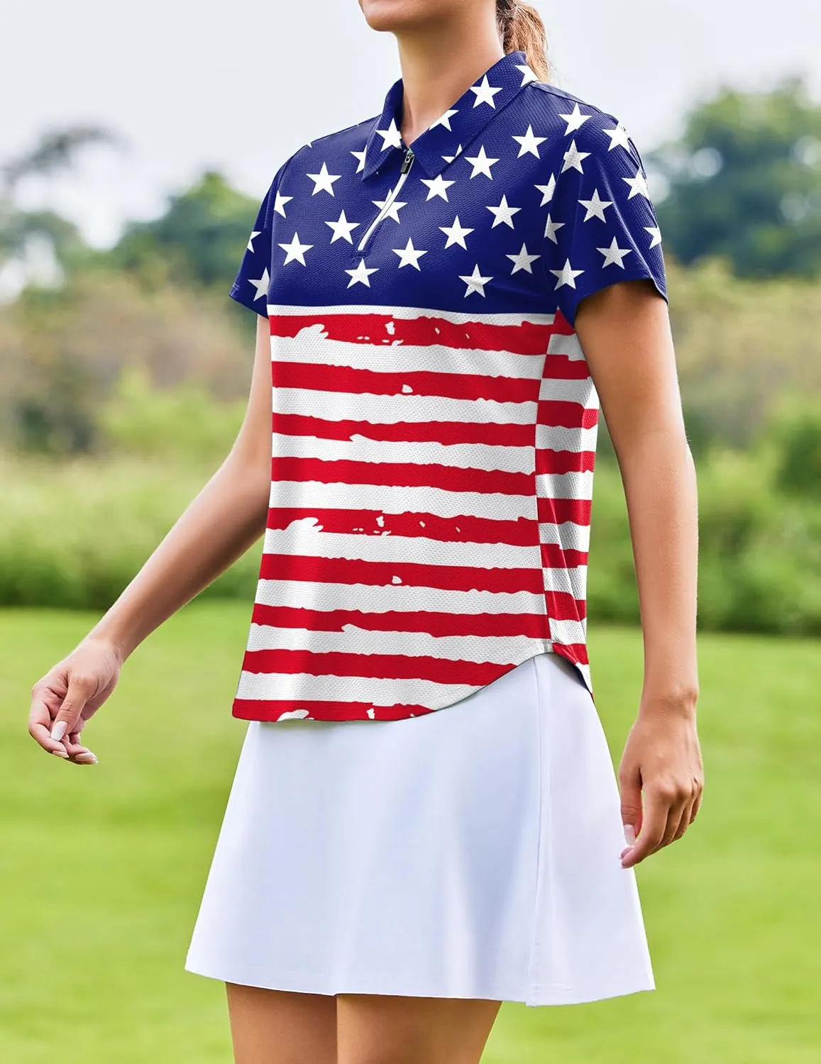 PINSPARK Womens Golf Shirt Zip Up Polo UPF 50  Sun Protection Collared Shirts Quick Dry Short Sleeve Tennis Athletic Top