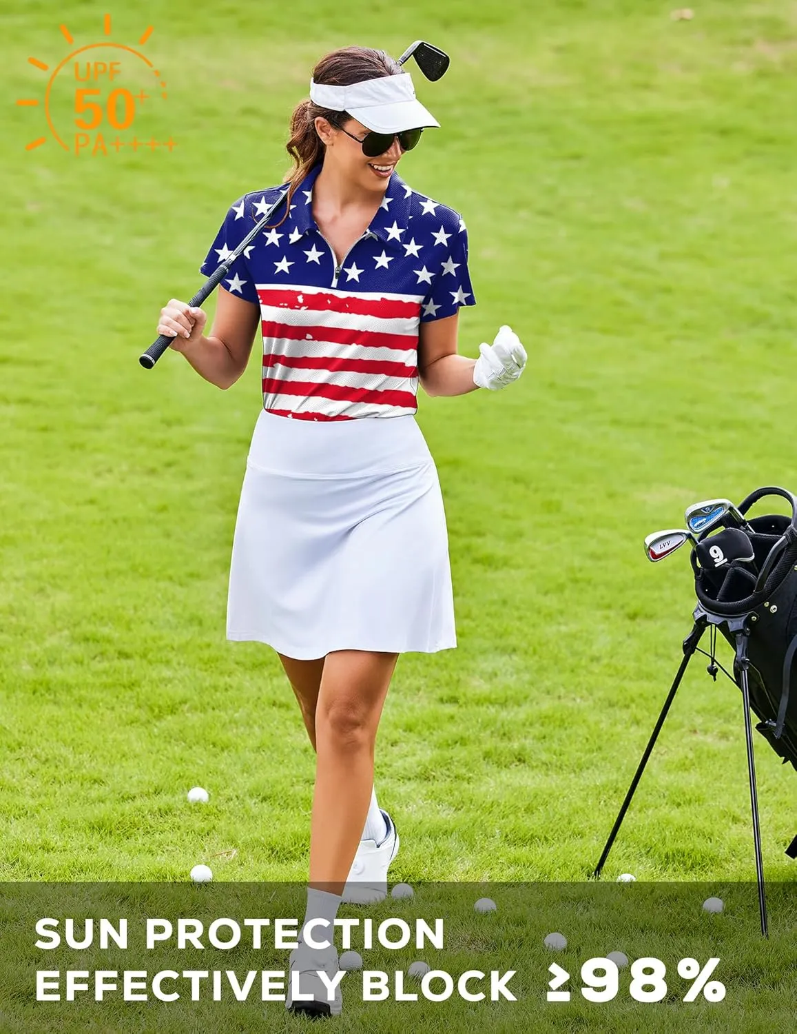 PINSPARK Womens Golf Shirt Zip Up Polo UPF 50  Sun Protection Collared Shirts Quick Dry Short Sleeve Tennis Athletic Top